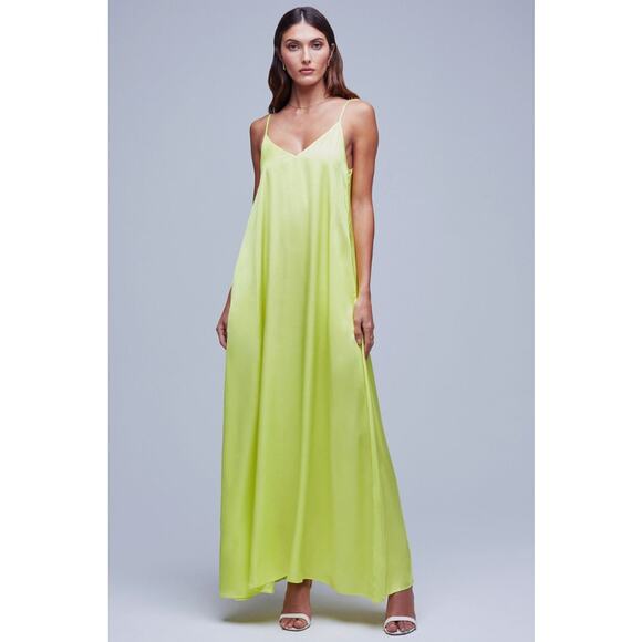 L'AGENCE Women's Hartley Trapeze Maxi Dress Small Lime Sleeveless V Neck NWT - Picture 1 of 15